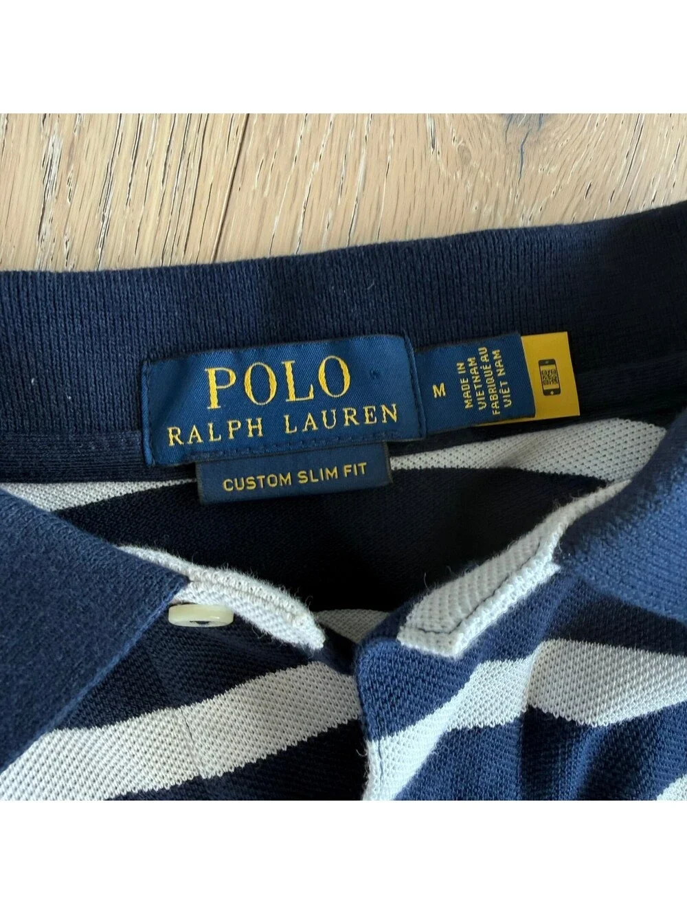 Polo Ralph Lauren Bear Preppy Embroidered Navy White Hampton Stripe Polo Shirt M